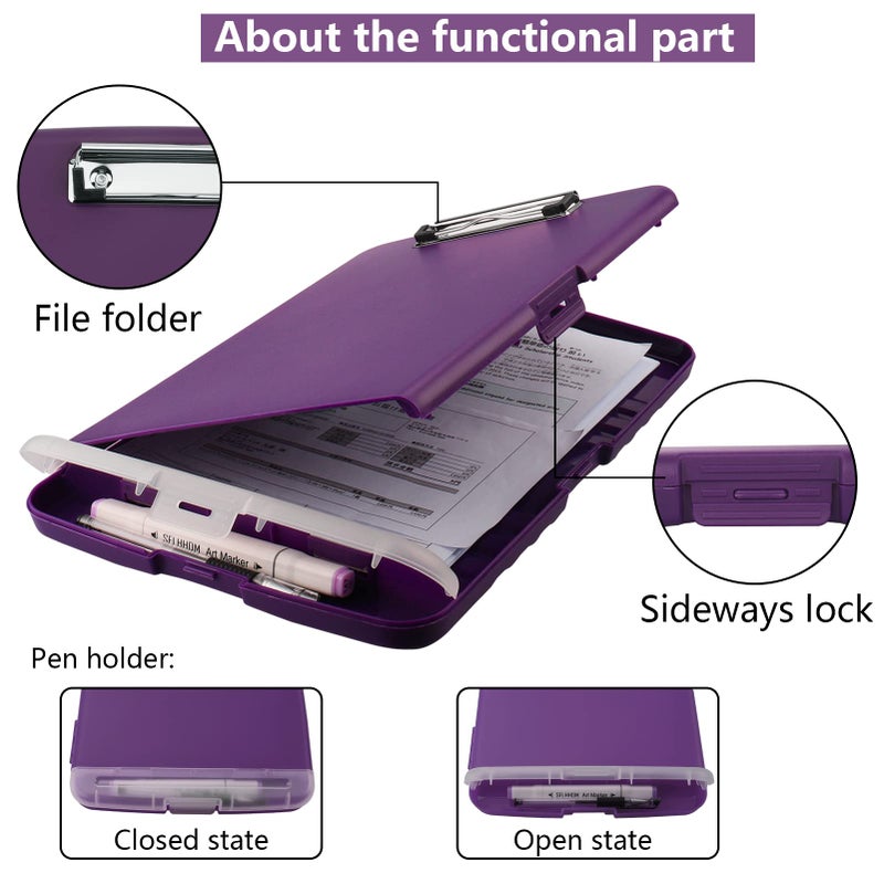SFLHHDM Clipboard with Storage A4 Binder Clipboard with Pen Holder Nursing Clipboard Clip Boards 8.5x11 with Storage-Side Open Storage Clipboard with Low Profile Clip Clipboards for Office Supplies-Purple - Image 5